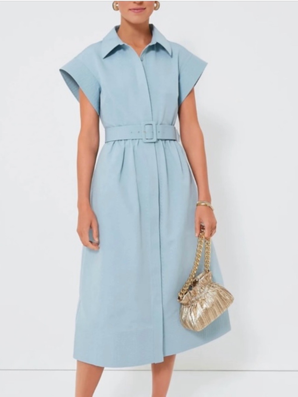 Tuckernuck Powder Blue Belted Midi Shirt Dress